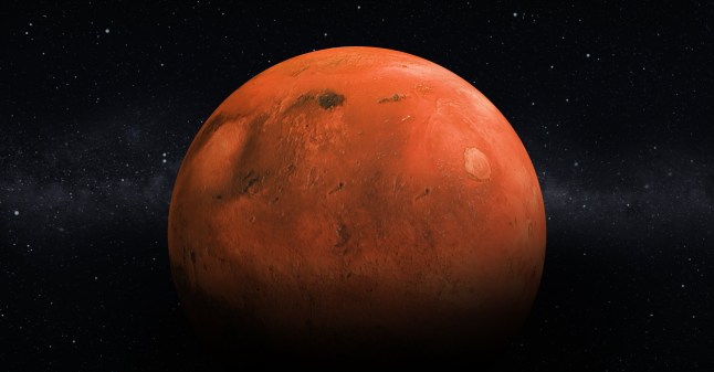 High-resolution view of the planet Mars set against a dark star-filled deep space background. The illuminated Martian hemisphere reveals detailed surface textures, craters, valleys, volcanic formations, and the planet???s characteristic red-orange coloration. Realistic planetary 3D rendering captures the geology and atmosphere of the Red Planet with dramatic lighting and a wide cosmic backdrop. Ideal for astronomy themes, planetary science, space exploration concepts, Mars research missions, astrophysics visuals, educational materials, and editorial content focused on our neighboring planet in the Solar System. Planet Mars Maps Courtesy of NASA: https://science.nasa.gov/mars/resources/