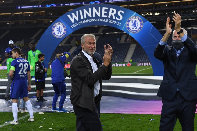 PORTO, PORTUGAL - MAY 29: Chelsea FC owner, Roman Abramovich celebrates winning the Champions League following the UEFA Champions League Final between Manchester City and Chelsea FC at Estadio do Dragao on May 29, 2021 in Porto, Portugal. (Photo by Alex Caparros - UEFA/UEFA via Getty Images)