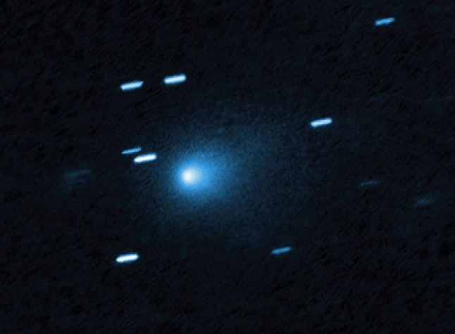 Hubble captured this image of the interstellar comet 3I/ATLAS on July 21, 2025, when the comet was 277 million miles from Earth. Hubble shows that the comet has a teardrop-shaped cocoon of dust coming off its solid, icy nucleus. Image Credit: Image: NASA, ESA, David Jewitt (UCLA); Image Processing: Joseph DePasquale (STScI)