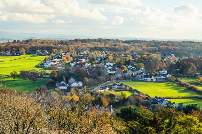 G176PH View over Silverdale Lancashire from the ??Pepperpot?? above Eaves Wood
