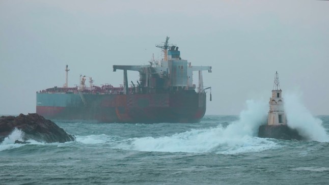 Pictured is Putin's 'ghost ship', Kairos, the oil tanker used to evade Western sanctions which was hit by a Ukrainian drone last week