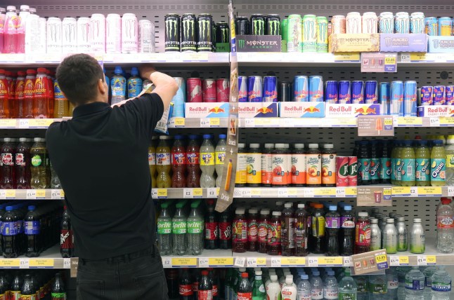 Mandatory Credit: Photo by NEIL HALL/EPA/Shutterstock (15469886a) Energy drinks displayed on a supermarket shelf in London, Britain, 03 September 2025. The UK government is planning new legislation in England to prevent people under 16 from buying energy drinks, citing their high caffeine content. UK government to ban energy drink sales to under-16s, London, United Kingdom - 03 Sep 2025