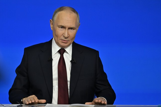 MOSCOW, RUSSIA - DECEMBER 19: Russia's President Vladimir Putin attends annual special televised question-and-answer session and year-end news conference scheduled to take place at the Gostiny Dvor trade and exhibition centre in Russia, Moscow on December 19, 2025. (Photo by Sefa Karacan/Anadolu via Getty Images)