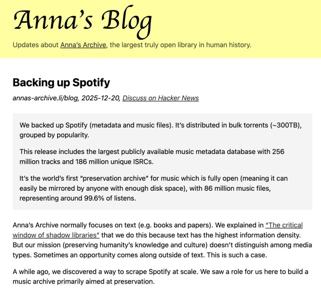 Spotify confirms data breach after pirate activist group scrapes and releases 86m songs