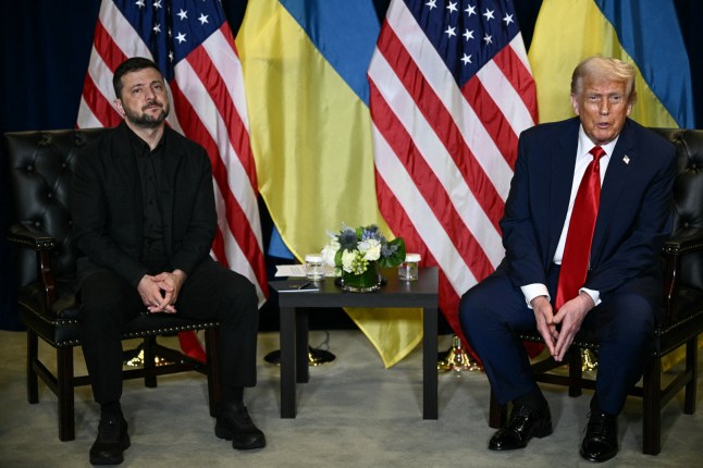 (FILES) US President Donald Trump holds a bilateral meeting with Ukraine's President Volodymyr Zelensky on the sidelines of the United Nations General Assembly in New York City on September 23, 2025. Ukraine's President Volodymyr Zelensky and US President Donald Trump are to meet on December 28, 2025 in Florida to discuss efforts to end Russia's invasion, Kyiv said on December 26, 2025. "There is a plan for the meeting" to take place on December 28, an advisor to Zelensky said, after an earlier statement from the Ukrainian leader signalled the meeting. (Photo by Brendan SMIALOWSKI / AFP via Getty Images)