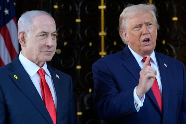 President Donald Trump speaks to reporters as he greets Israel's Prime Minister Benjamin Netanyahu at his Mar-a-Lago club, Monday, Dec. 29, 2025, in Palm Beach, Fla. (AP Photo/Alex Brandon)