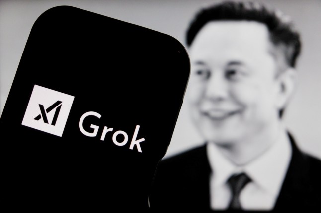 Mandatory Credit: Photo by Algi Febri Sugita/ZUMA Press Wire/Shutterstock (16310333c) In this photo illustration, the Grok logo is displayed on a smartphone in front the ELON MUSK photo profile. Grok AI Photo Ilustrations, Bandung, West Java, Indonesia - 13 Jan 2026